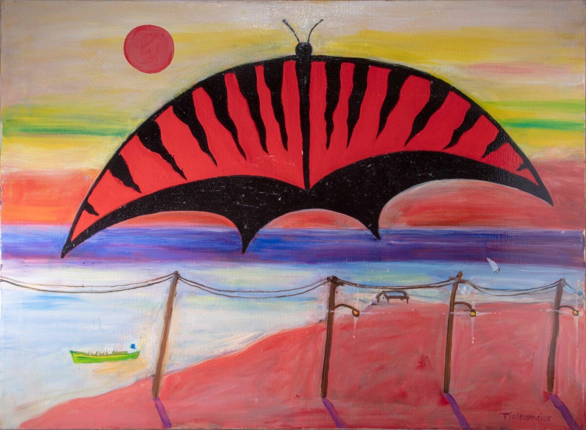 New York Bay Sunrise with red butterfly