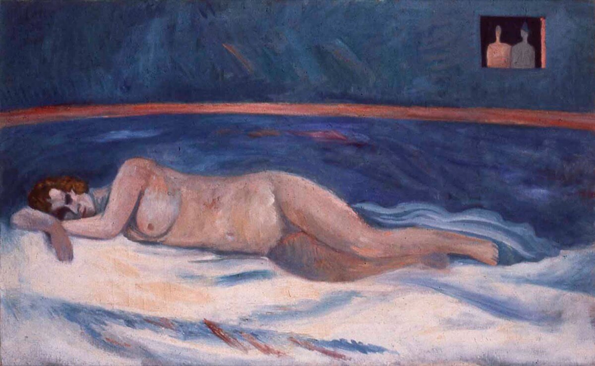 Nude woman on white sheet